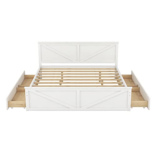 RORIGAT King Size Platform Bed with Storage Drawers White