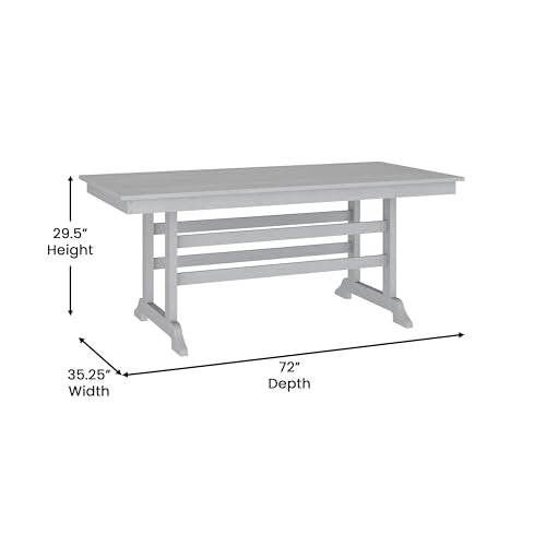 Flash Furniture Tolleson 7 PC Indoor-Outdoor Adirondack Dining Set, 72" Table & 6 Chairs with Cupholders, Gray