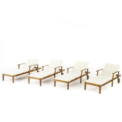 Afuera Living Outdoor Chaise Lounge Set of 4 Teak and Cream