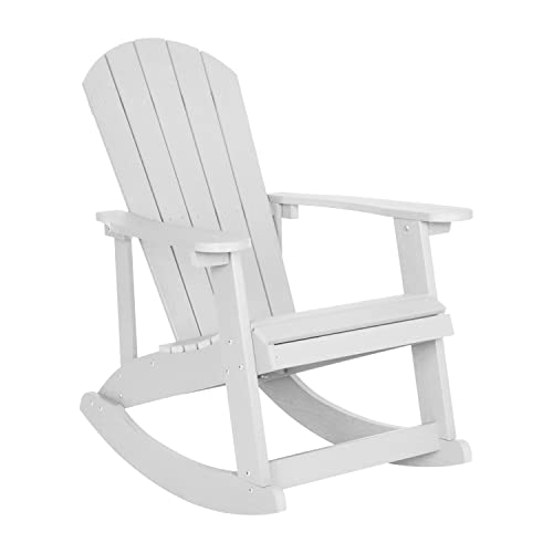 EMMA + OLIVER 4 Marcy Adirondack Rocking Chairs & Fire Pit Set White