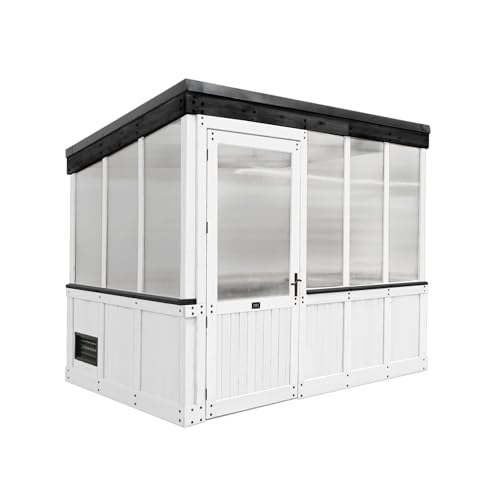 Backyard Discovery Willow 9' x 6' White Cedar Wood Greenhouse Kit with Exhaust Fan and Shelves White