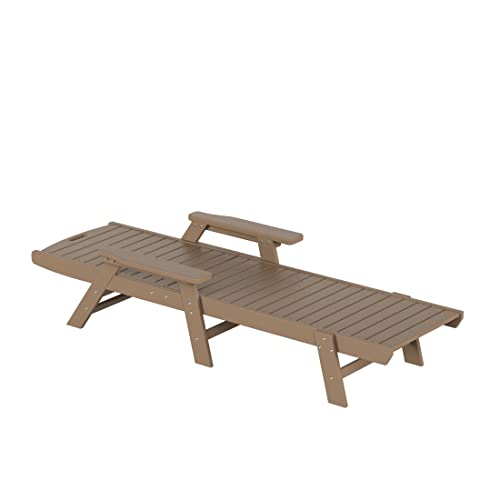 WestinTrends Malibu Poly Reclining Chaise Lounge Set with Table Weathered Wood