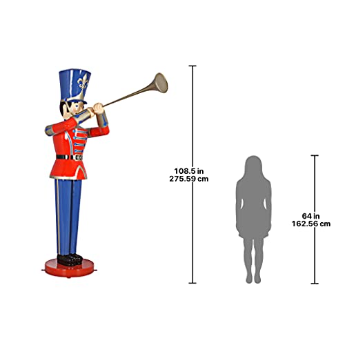 Design Toscano Giant 9 Foot Tall Nutcracker Ballet Trumpeting Toy Soldier Holiday Decor Statue Full Color