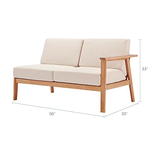 Modway Outdoor Eucalyptus Wood Right-Facing Loveseat Sectional Sofa Natural Taupe