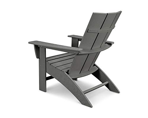 Polywood Modern Curveback Adirondack Chair 5-Piece Conversation Set with Fire Pit Table Black
