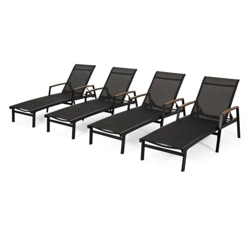 Christopher Knight Home Teresa Outdoor Aluminum Chaise Lounge with Mesh Seating Set of 4 Black