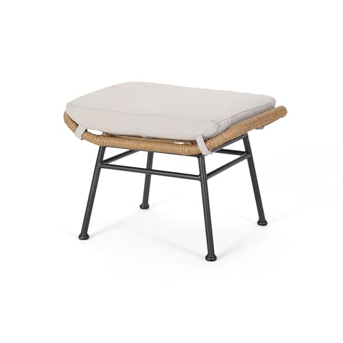 Benzara Margo Outdoor Ottoman Set of 2 24 Inch Iron Beige Brown Black