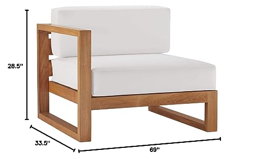 Modway Upland Patio Teak Wood 2-Piece Sectional Sofa Loveseat Natural White