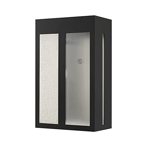 Livex Lafayette 1 Light Outdoor Wall Lantern Brushed Nickel with Hammered Polished Nickel Panels