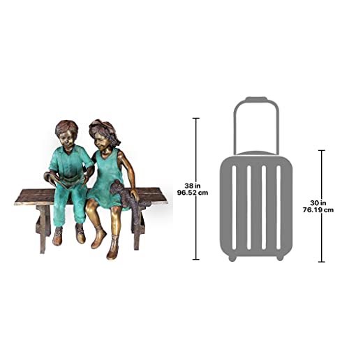 Design Toscano Read to Me Boy and Girl on Bench Cast Bronze Garden Statue Two Tone Bronze & Verdigris