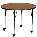 Flash Furniture Wren Mobile 60'' Round Oak Activity Table Standard Height Adjustable Legs