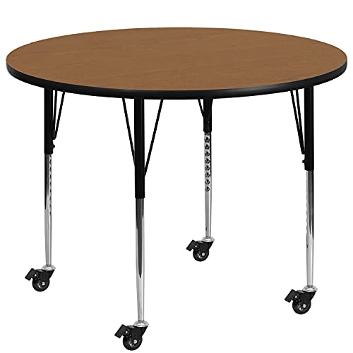 Flash Furniture Wren Mobile 60'' Round Oak Activity Table Standard Height Adjustable Legs