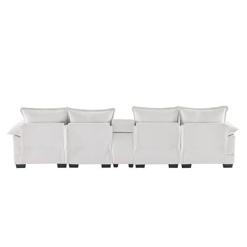 FANYE Multifunctional Modular Sectional Sofa with Storage, Cupholders, USB Ports White 123