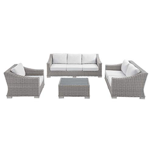 Modway Conway Sunbrella Outdoor Patio Wicker Rattan Furniture Set Light Gray White