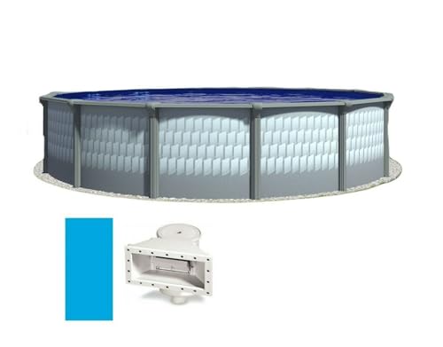 Lake Effect Pools Testudo 24' Round Above Ground Pool 52" Resin Steel Walls with Blue Liner and Skimmer
