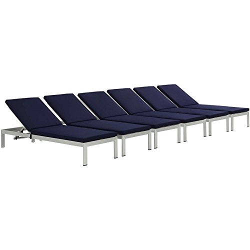 America Luxury - Outdoor Modern Contemporary Urban Patio Chaise Lounge Chair Set of 6 Navy Blue