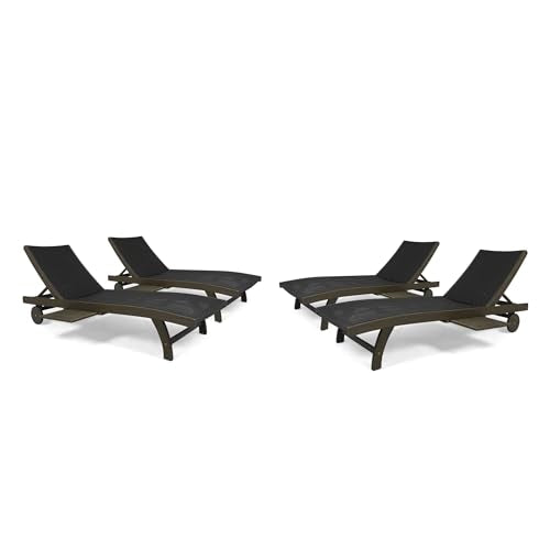 Christopher Knight Home Banzai Outdoor Wicker and Wood Chaise Lounge with Pull-Out Tray Grey