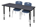 Regency Kee Adjustable Classroom Table Set with Two 18" Andy Chairs Grey/Navy