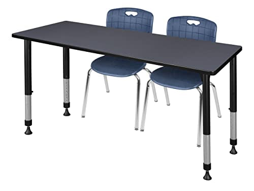 Regency Kee Adjustable Classroom Table Set with Two 18" Andy Chairs Grey/Navy