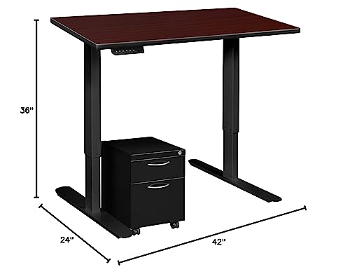 Regency Esteem Single Pedestal Height Adjustable Desk 42" Mahogany/Black