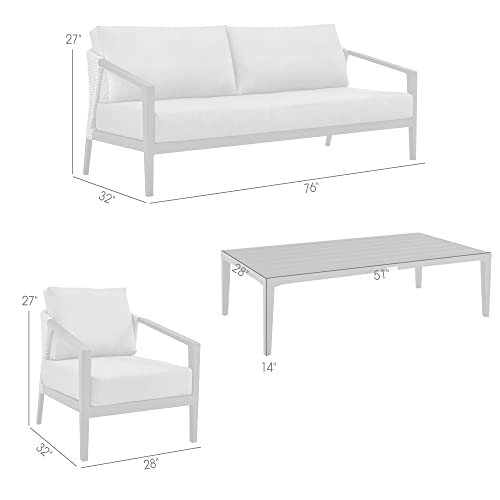 Armen Living Aileen Modern Outdoor Patio Wicker and Aluminum Conversation Set 4 Piece Black