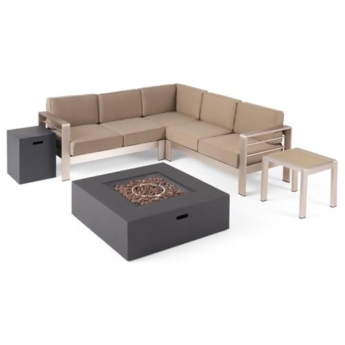 Noble House Cape Coral 6 Piece Outdoor Aluminum Conversation Set Dark Gray