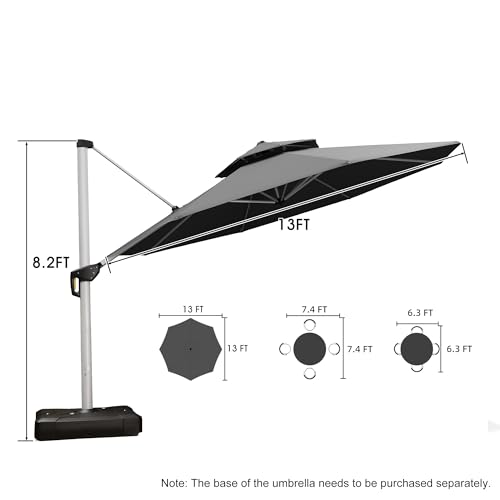 PURPLE LEAF 13 Feet Double Top Round Deluxe Patio Umbrella Grey