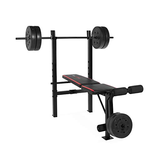 CAP Strength Standard Bench with 100 lb Weight Set, Leg Developer, Flat Black