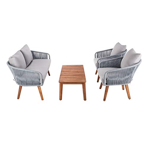 Safavieh Outdoor Prester Rope 4-Piece Patio Set with Cushions Grey/Grey