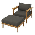 Modway Wren Teak Wood Outdoor Patio Armchair and Ottoman Set Natural Flint Gray