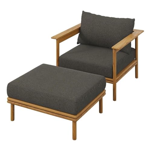 Modway Wren Teak Wood Outdoor Patio Armchair and Ottoman Set Natural Flint Gray