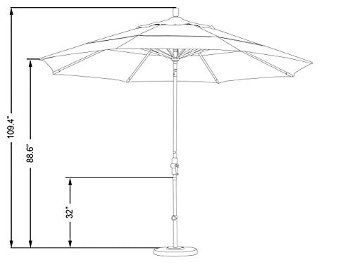 California Umbrella 11' Round Aluminum Market Umbrella Crank Lift Collar Tilt Black Pole Sunbrella Henna