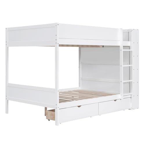 Jintop Twin Over Twin Bunk Bed with Storage Drawers and Cabinet White