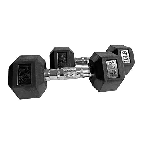 Fitness First Rubber Hex Dumbbell Pairs 85 lbs Black