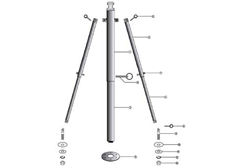 Krypt Towers Water Ski Pylon Adjustable Pole Height 34"-56" Telescopic Arms 33"-57" 2" Stainless Main Pylon 6" Universal Base