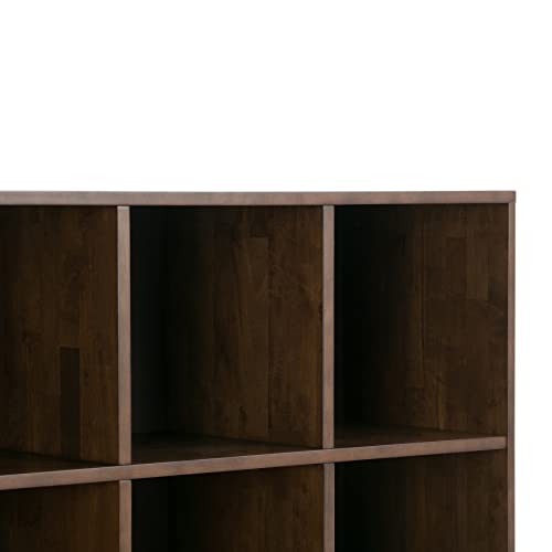 SIMPLIHOME Harper Solid Hardwood Mid Century Modern Cube Storage Bookcase with Drawers Walnut Brown