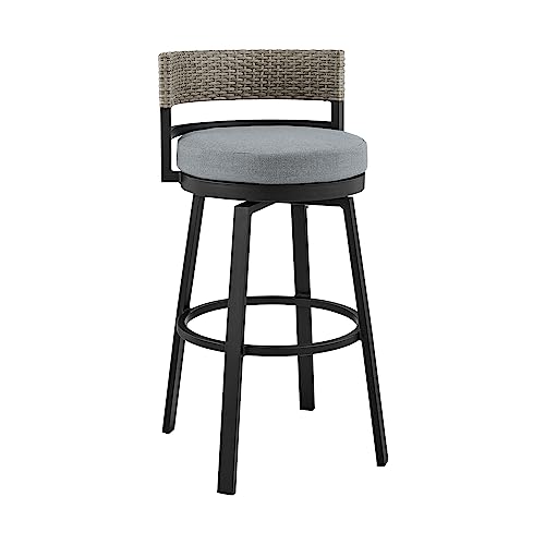 Armen Living Encinitas Outdoor Patio 5-Piece Bar Table Set Dark Grey