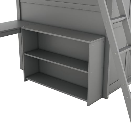 Jintop Full Over Full Bunk Bed with Storage Drawers and Cabinet Grey