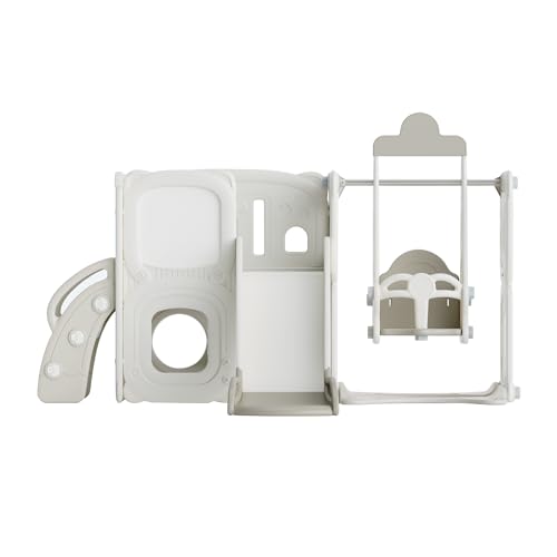 KZPFER 5-in-1 Toddler Slide and Swing Set with Whiteboard Gray
