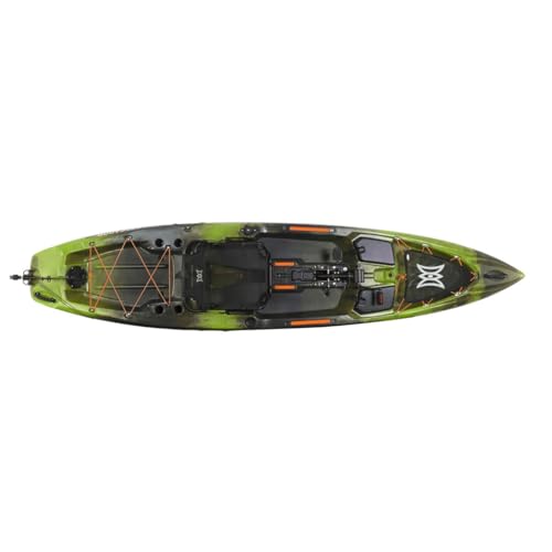 Perception Kayaks Pescador Pilot 12 Sit on Top Fishing Kayak Pedal Drive Adjustable Lawn Chair Seat Tackle Storage Moss Camo