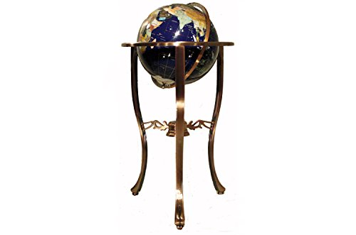 Unique Art Since 1996 37" 3-Leg Copper Floor Standing Blue Lapis Gemstone Globe