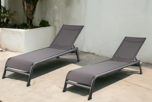 HomeRoots Set of Two 23" Grey Metal Outdoor Chaise Lounges