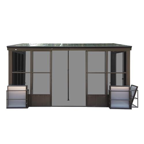 ANTSKU 10x14FT Wall Mounted Sunroom with Detachable Windows, Aluminum Solarium, Dark Brown