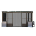 ANTSKU 12x14FT Outdoor Permanent Wall Mounted Sunroom with Detachable Polycarbonate Windows, Aluminum Gazebo, Dark Brown