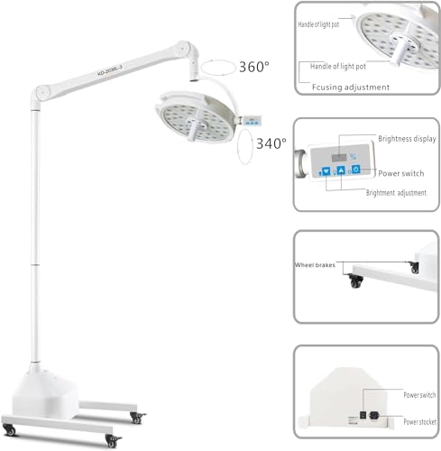 Shogoody 108W LED Shadowless Exam Light Lamp Floor Stand KD-2036L-3 White