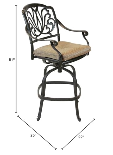 Patio Land Elizabeth Outdoor Patio Set 6pc Swivel Barstools 30" H Dark Bronze Cast Aluminum Walnut