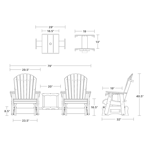 Wildridge Heritage Double Rock-A-Tee Outdoor Glider Set with Table Patriot Blue