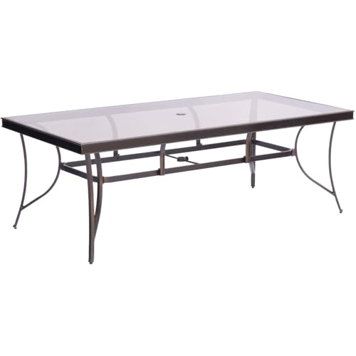 Hanover Monaco 7-Piece Outdoor Dining Set with Glass-Top Table and PVC Sling Chairs Tan