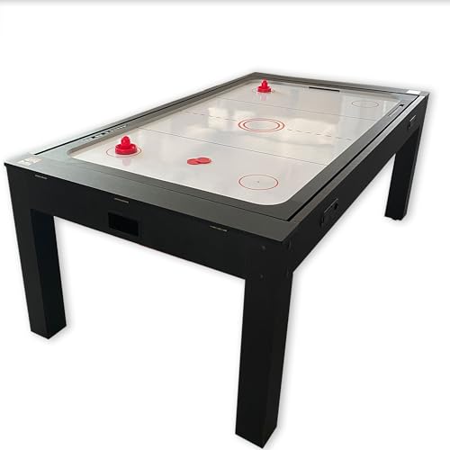 SIMBASHOPPING USA 7 FT Multi Games Pool Table Red Air Hockey + Table Tennis + Table Top - Strike Red, Black