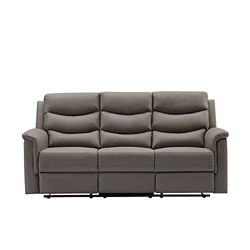 Eafurn Grey Faux Leather Double Recliner Loveseat Sofa with Console 78.74